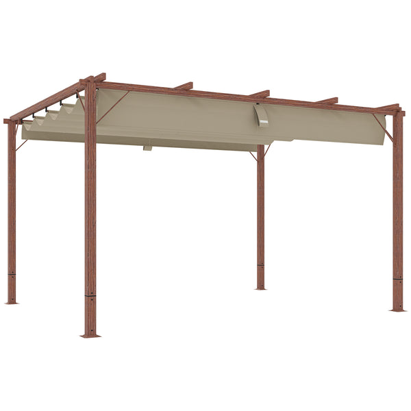 online Gazebo Pergola da Giardino 382x300x232 cm con Tetto Retrattile in Poliestere e Alluminio color Legno
