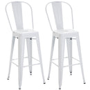 Set 2 Sgabelli da Bar Stile Industriale Schienale Rimovibile 44x49x116 cm in Metallo Bianco