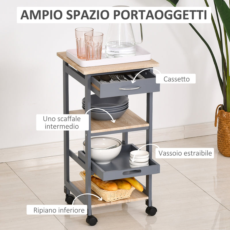 Carrello da Cucina Portavivande 37x37x76 cm in Legno di Pino e MDF Grigio