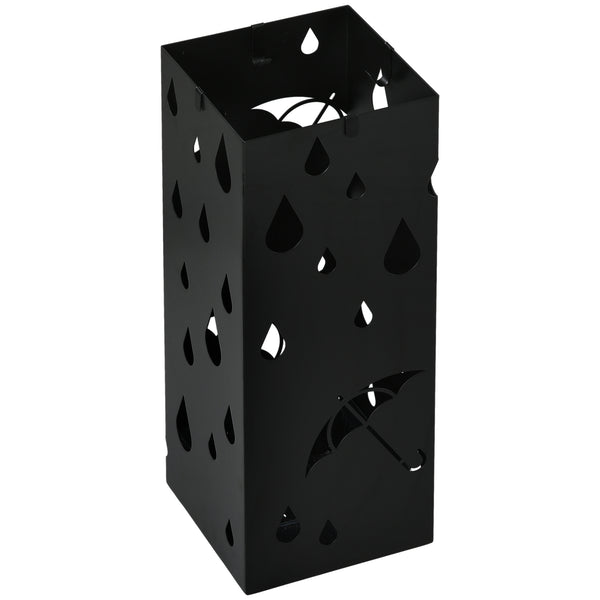 Portaombrelli con 4 Ganci e Vaschetta Raccogligocce 15,5x15,5x41 cm in Metallo Nero sconto