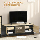 Mobile TV max 60” 120x40x42 cm con 2 Armadietti e Ripiani in Truciolare e Rattan Naturale e Nero