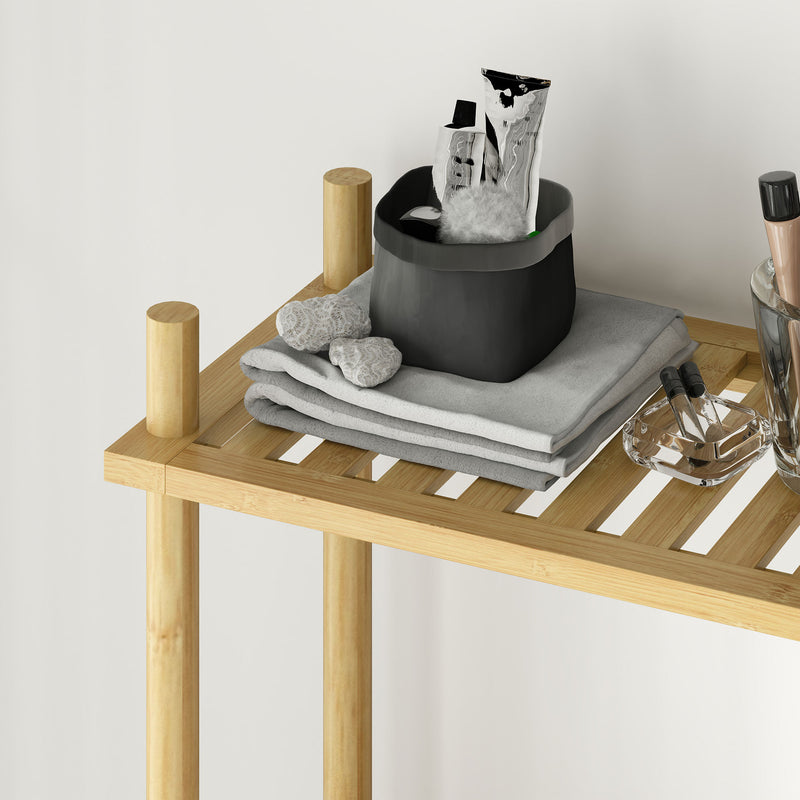 Mobile Sopra WC 63,5x25,5x181 cm a 3 Ripiani a Doghe Salvaspazio in Bambù   