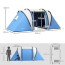 Tenda da Campeggio 2 Posti Impermeabile con 2 Stanze Borsa di Trasporto 220x450x180 cm in Poliestere Blu-3
