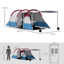 Tenda da Campeggio Impermeabile con 2 Aree e 3 Ingressi 420x200x150 cm in Poliestere e Fibra di Vetro Rosso-3