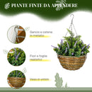 Set 2 Piante Artificiali di Lavanda Ø25x34 cm con Vaso e Gancio in PE e Vimini Verde e Viola 