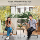 Set da Giardino 3 Pezzi con 2 Sedie con Cuscini e Tavolino da Caffè a Cilindro in Rattan PE Legno e Nero   