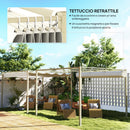 Gazebo da Giardino Pergola 298x297x221 cm con Tettuccio Retrattile  Viti e 8 Picchetti in Poliestere 180g e Metallo Cachi   