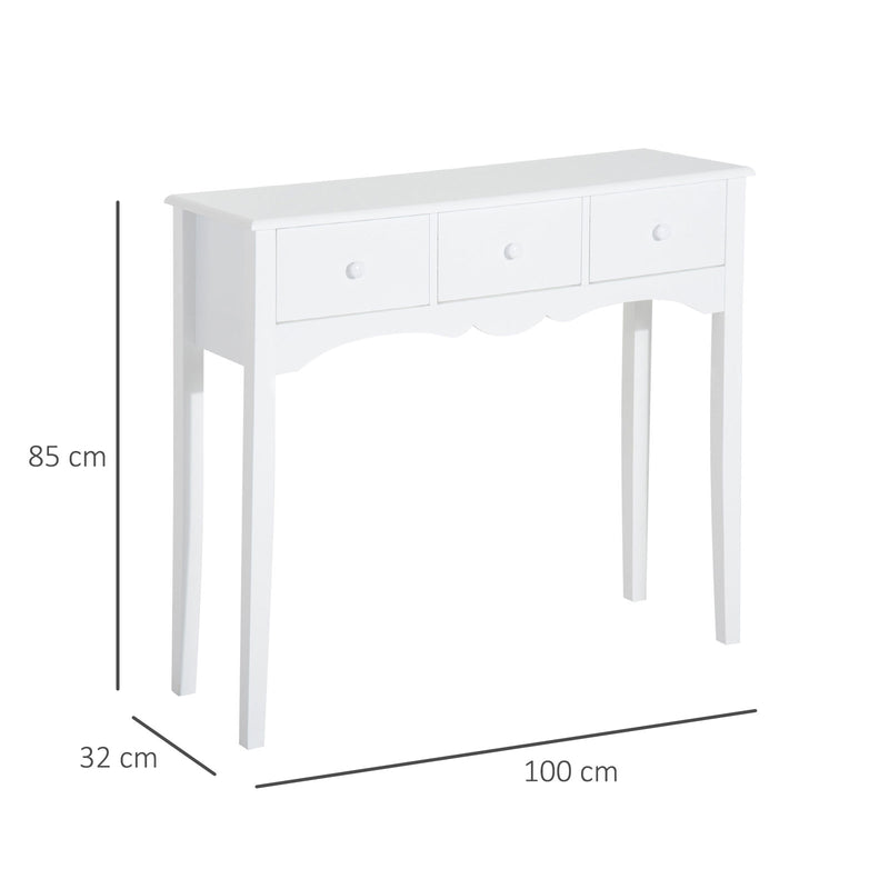 Consolle da Ingresso con 3 Cassetti 100x32x85 cm Bianco  