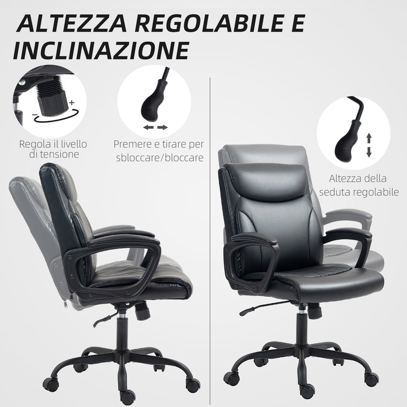 Sedia da Ufficio Presidenziale 60x68x95,5-105 cm Reclinabile ad Altezza Regolabile in Finta Pelle Nero   