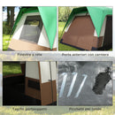 Tenda da Campeggio 4 Posti a Tunnel Impermeabile con Finestre a Rete 490x305x225 cm in Poliestere Verde
