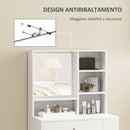 Consolle Trucco 70x40x137 cm con Sgabello e Ripiani a Giorno in Legno Bianco  