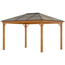 Gazebo da Giardino 2,94x3,60x2,67m con Tetto in Policarbonato e Zanzariere in Acciaio Kaki