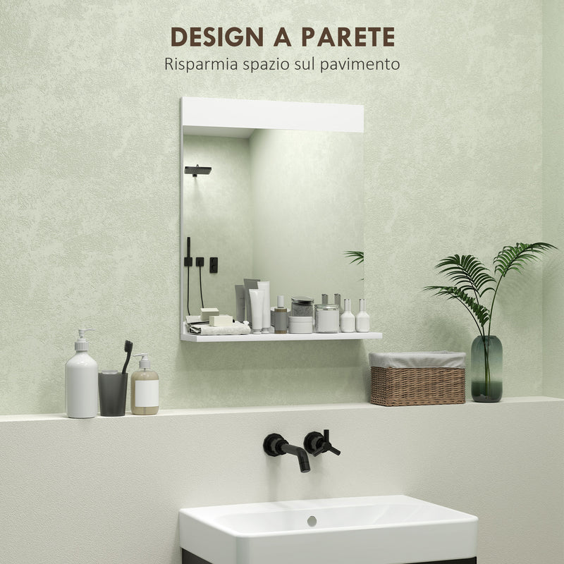 Specchio da Bagno da Parete con Mensola 50x12x60 cm Bianca 