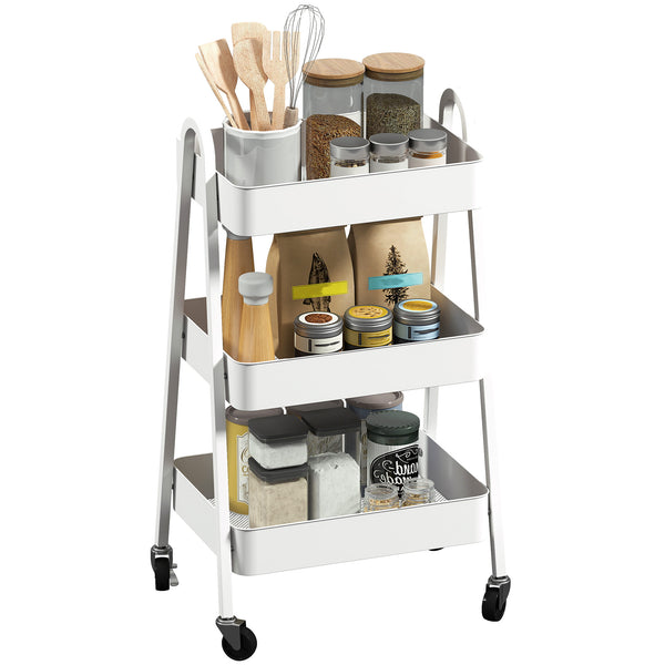 Carrello da Cucina Multiuso a 3 Livelli 42,4x29,8x74,5H cm con Ruote e Freno Bianco sconto