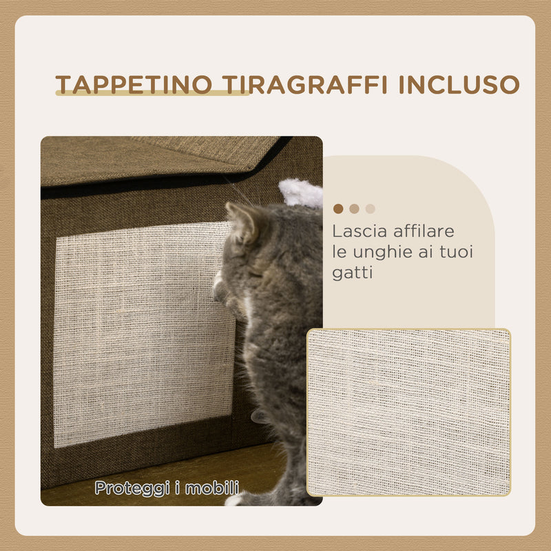 Cuccia Casetta per Gatti 65x41x45,5 cm in MDF Finto Lino e Sisal Marrone
