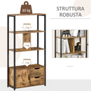 Libreria 3 Ripiani 2 Cassetti 1 Anta 58x24x122 cm in Truciolato e Metallo Nero e Legno