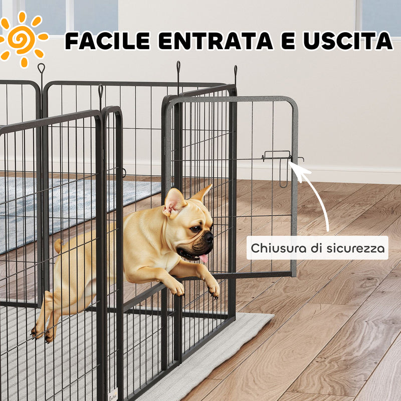 Recinto per Cani a 12 Pannelli Modulabili 68x1,5x80 cm con Porta di Ingresso in Acciaio Nero   