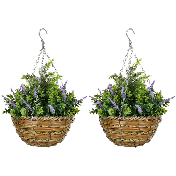 online Set 2 Piante Artificiali di Lavanda Ø25x34 cm con Vaso e Gancio in PE e Vimini Verde e Viola