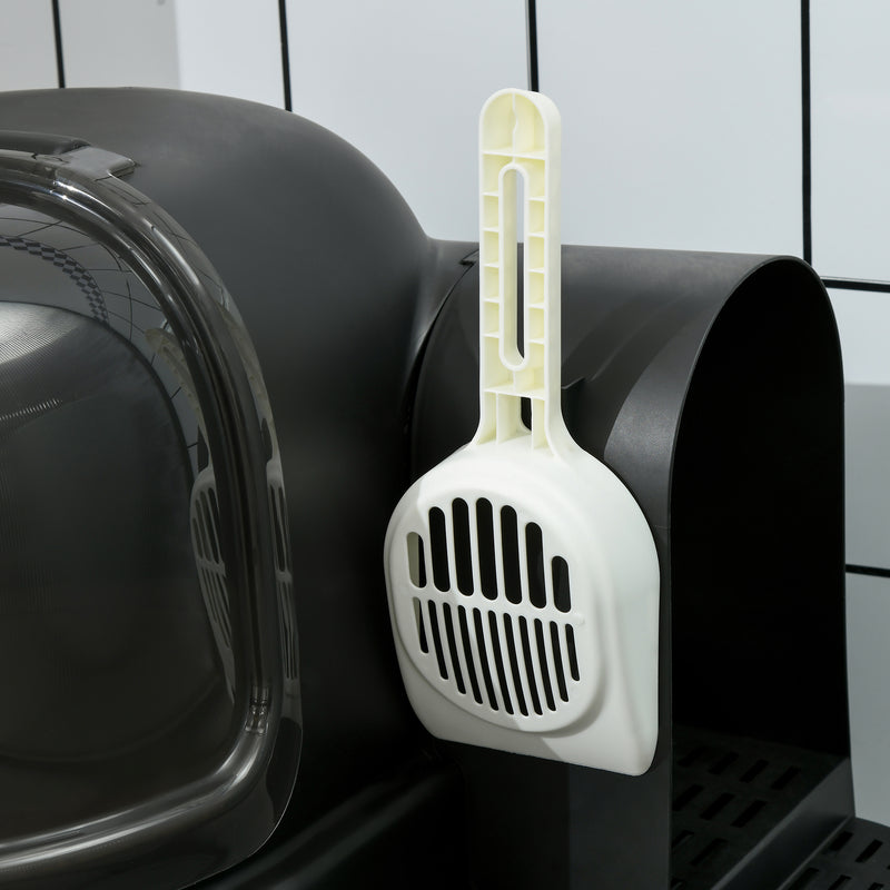 Lettiera per Gatti Chiusa con Coperchio Vassoio Estraibile e Paletta 52x60x42 cm Grigio Scuro  