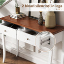 Tavolo Consolle Moderno 100x35x76,5 cm con 2 Cassetti in Legno Bianco e Marrone Scuro   