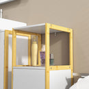 Mobile Bagno con Ripiano Aperto e Anta con Apertura a Pressione 33x33x80 cm in Bambù e MDF Bianco
