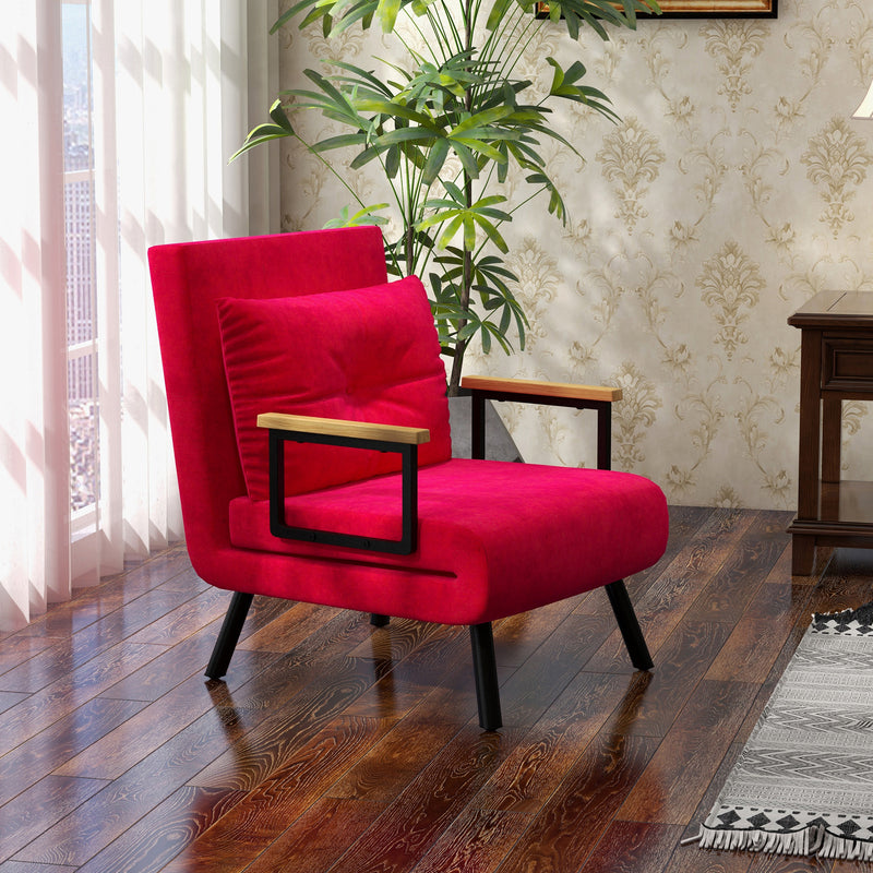 Poltrona Letto Singolo Reclinabile con Cuscino Sfoderabile in Tessuto Effetto Lino Rosso  