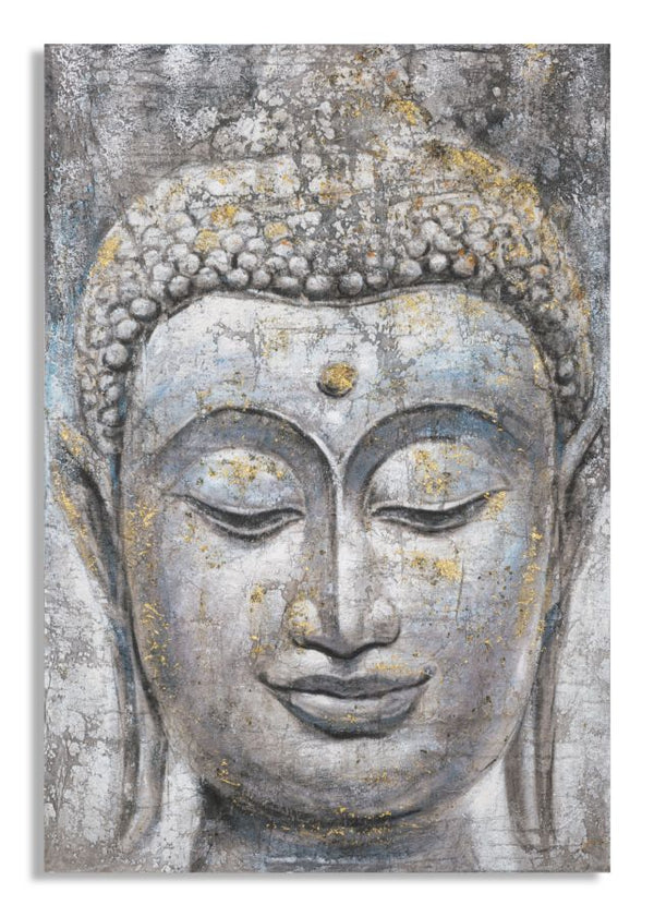 prezzo Dipinto su Tela Face Buddha Light 80x120x3 cm Cornice in Legno di Pino Multicolor