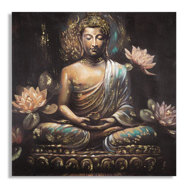 sconto Peinture sur toile Bouddha 100x100x3 cm cadre en bois de pin multicolore