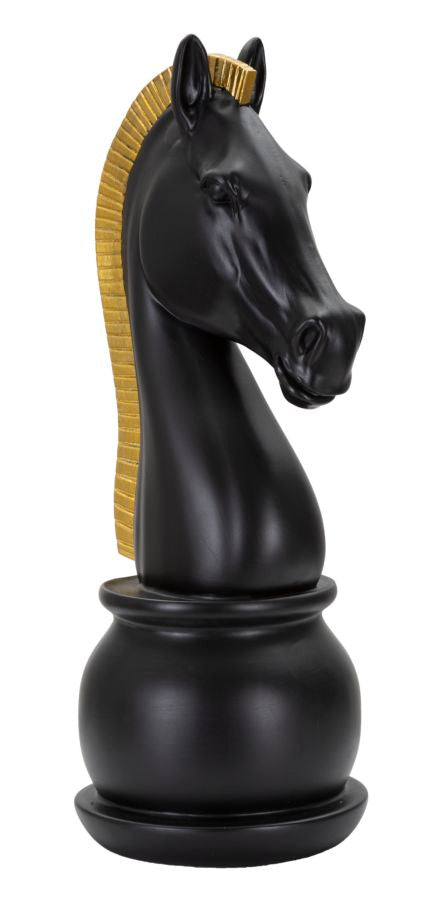 Cavallo da Scacchi 18,5x50x18,5 cm in Poliresina Nero/Oro-2