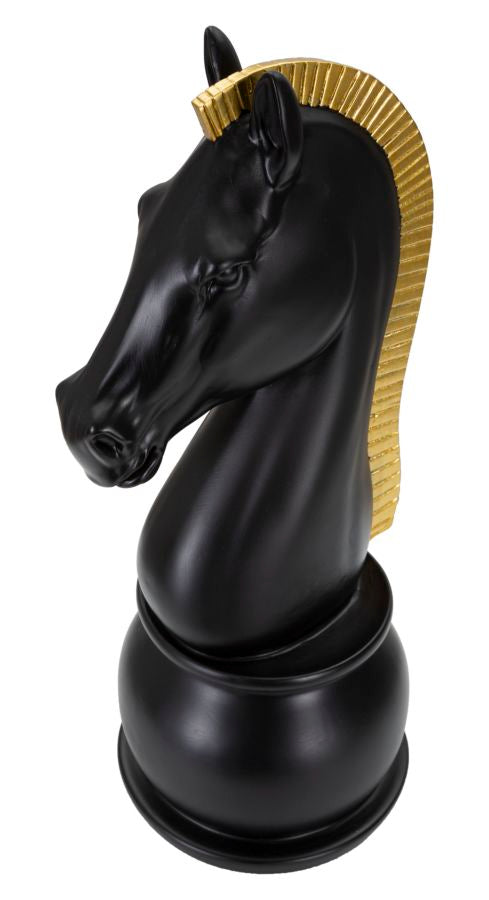 Cavallo da Scacchi 18,5x50x18,5 cm in Poliresina Nero/Oro-4