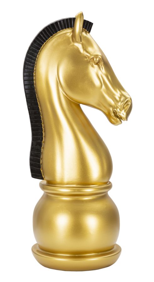 Cavallo da Scacchi 18,5x50x18,5 cm in Poliresina Oro/Nero-1