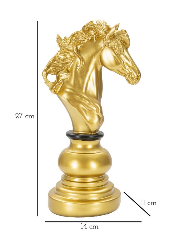 Cavallo da Scacchi 14x27x11 cm in Poliresina Oro/Nero-8