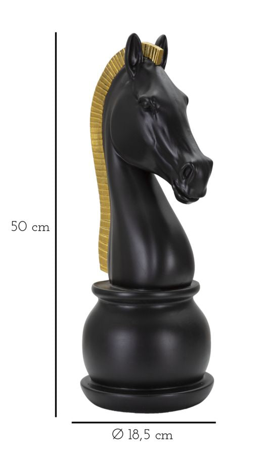 Cavallo da Scacchi 18,5x50x18,5 cm in Poliresina Nero/Oro-9
