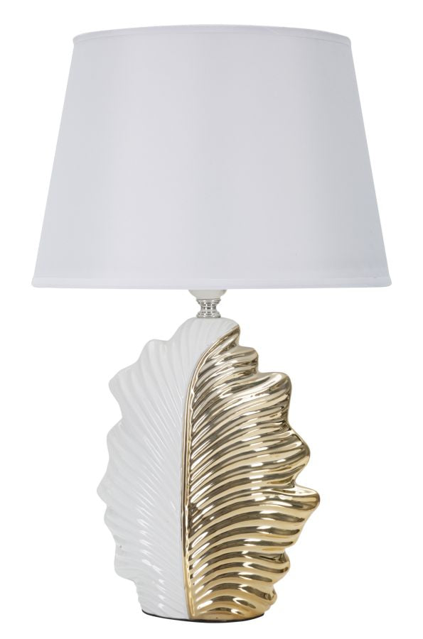 sconto Lampada da Tavolo Glam Leaf 30x47,5x30 cm in Ceramica Bianco/Oro