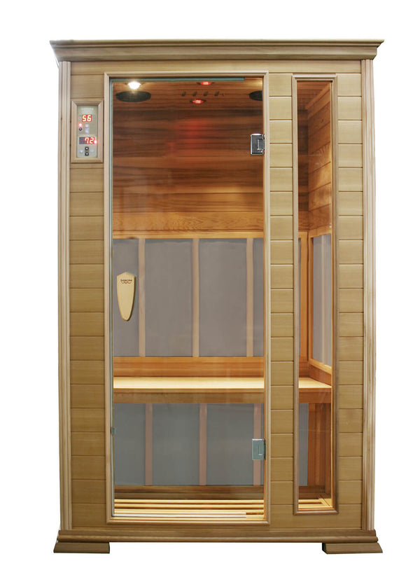 sconto Sauna infrarouge finlandais 2 places 125x105 cm en bois de cèdre canadien H188 Vorich Gold