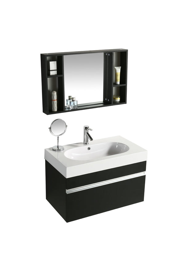 sconto Meuble de salle de bain suspendu 90 cm en MDF avec miroir Vorich Idea noir