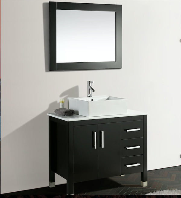 prezzo Meuble de salle de bain 91 cm en bois massif avec miroir familial Vorich Old England noir
