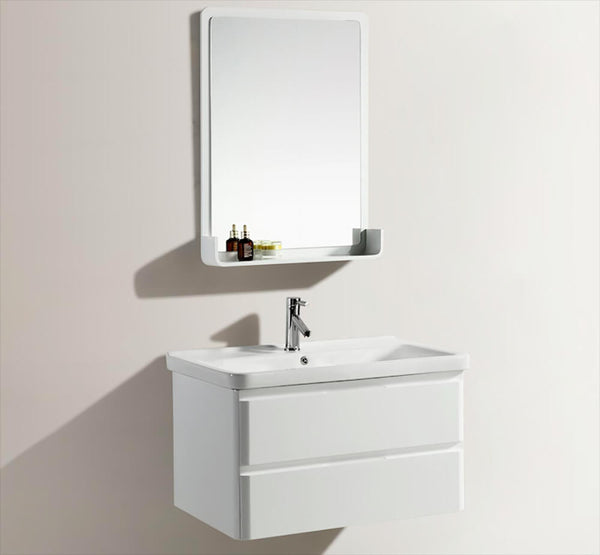 Meuble de salle de bain suspendu 80 cm en PVC avec miroir blanc Vorich White Plus sconto