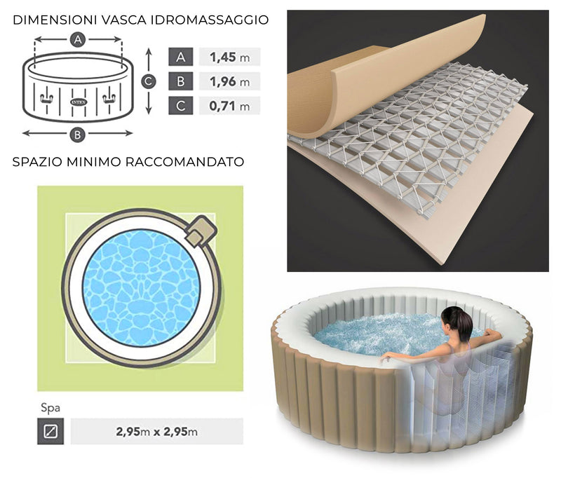 Vasca Idromassaggio da Esterno Gonfiabile Riscaldata 4 Posti Ø196x71 cm Intex 28426 Beige-1