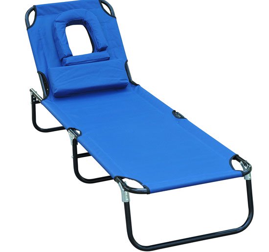 Chaise longue inclinable ouverture visage bleue 190x56x28 cm acquista