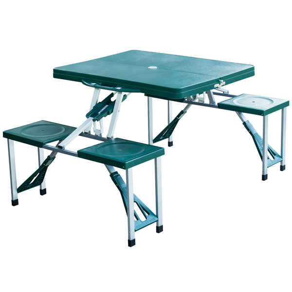 sconto Table de camping avec 4 chaises pliables dans un coffret en aluminium vert 84,5x39x10 cm