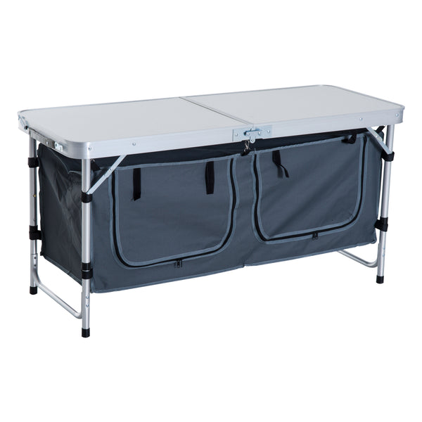 online Table de camping pliante avec étagère alimentaire en aluminium blanc