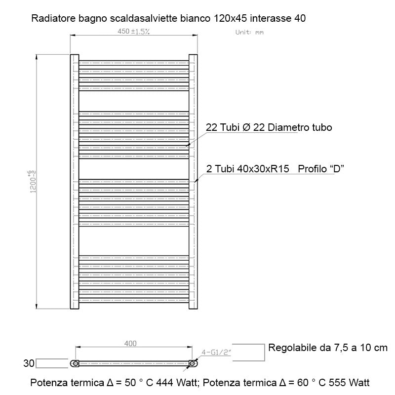 Scaldasalviette da Bagno in Acciaio H1200 mm Bonussi Stand Dritto Bianco Varie Misure-3