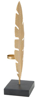 Scultura Foglia con Portacandele Glam 10x10x34 cm in Ferro Oro e Nero-2