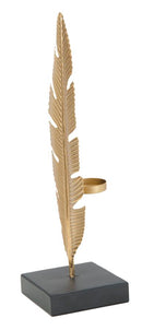 Scultura Foglia con Portacandele Glam 10x10x34 cm in Ferro Oro e Nero-3