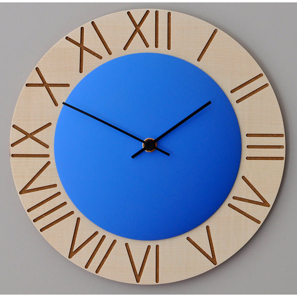 Horloge Murale Ronde 26Cm Pirondini Italia Ettore Erable et Bleu prezzo