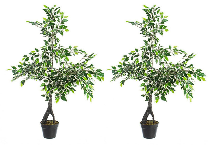 Set 2 Piante Artificiali di Ficus 120 h in Plastica con Vasi Verde-1