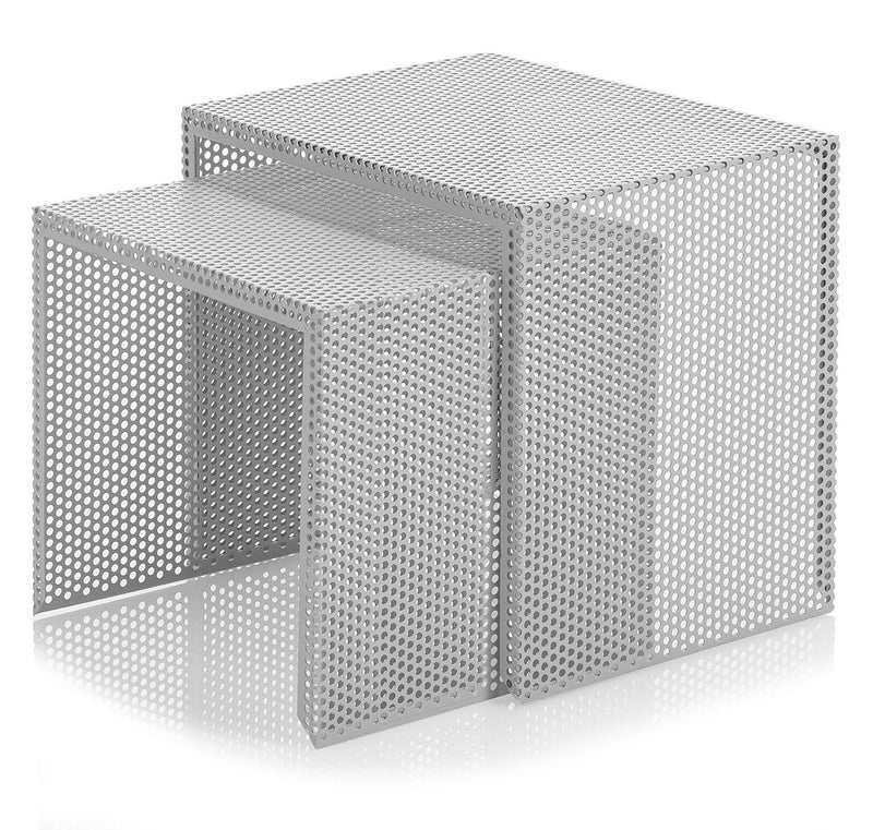 Set 2 Tavolini 41x30x37 cm in Metallo Grigio-1
