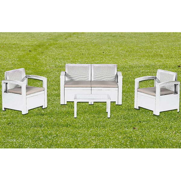 online Ensemble de canapé de salon avec fauteuils et table basse en résine antichoc pour mobilier de jardin de couleur blanche