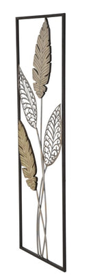Pannello e Legno Foglie 30,5x1,90x91 cm in Ferro e MDF Oro e Argento-3